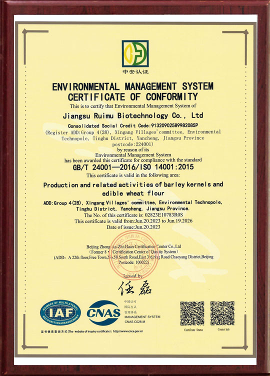 环境管理体系认证证书英文