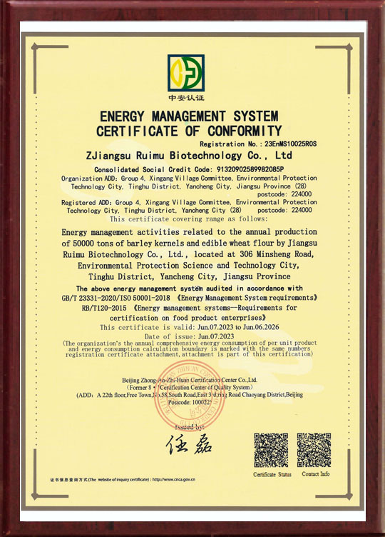 能源管理体系认证证书英文